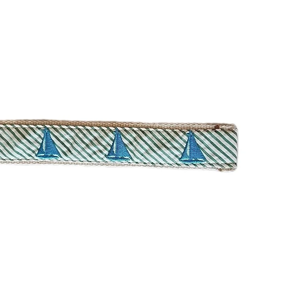LL Bean Womens D Ring Canvas Belt Size M/L‎ Sail Boat Preppy Coastal Nautical